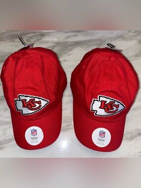 NWT Set of 2 Kansas City Chiefs Red Adjustable Hats NFL Cap OS